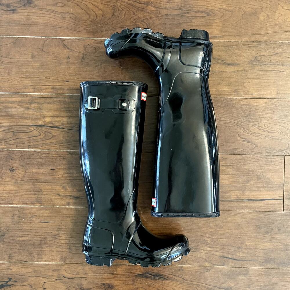 Hunter Original Tall Gloss Women's Pull On Rain Boots US Size 5 Black - Picture 5 of 8